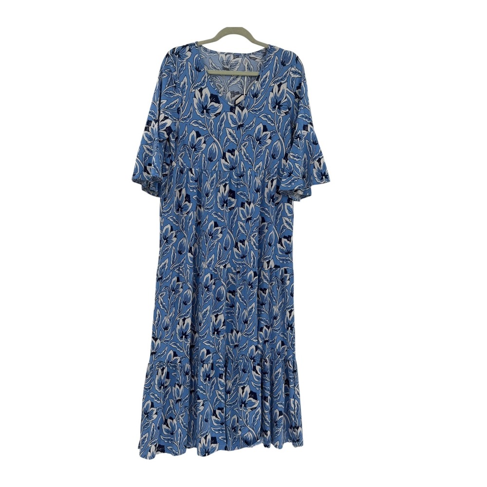 Duffield Lane Cordelia Dress Blue Blossom Floral Tiered Maxi Bell Sleeve Medium